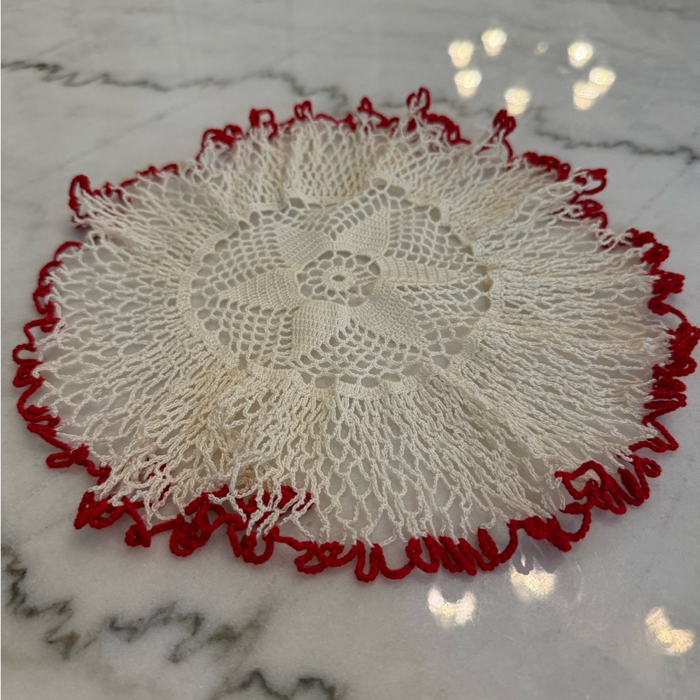 Elegant Cream and‎ Red Lace Doily